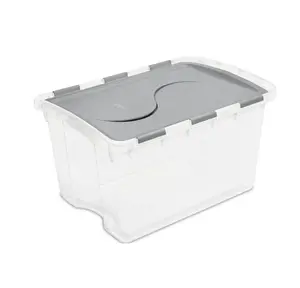 48 Qt. Hinged Lid Storage Box Plastic Titanium Clear Container with Gray Lid