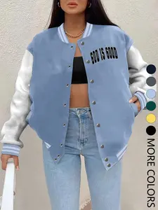 Women's Fall Winter New Baseball Jacket, Letter Print Casual Sporty Outerwear, Fitted Design, Hip Hop Style, Suitable for Daily Wear
