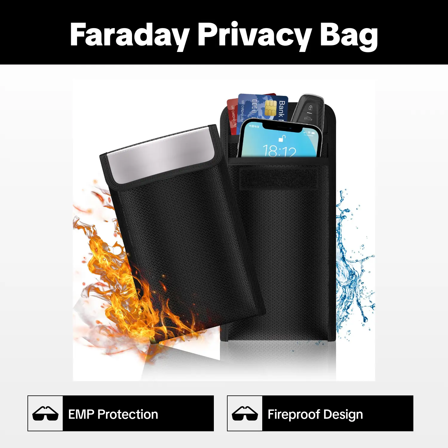 Faraday Privacy Storage Bag - 1 Count, EMP Blocking, RFID Blocking, Anti-Tracking, Fireproof, Heat Resistant Key Fob & Phone Protector, Home Organiser
