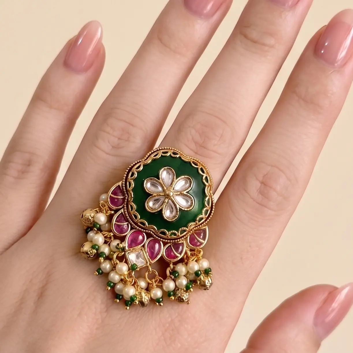 Heritage Adjustable Ring with Ghungroo and Meenakari Work