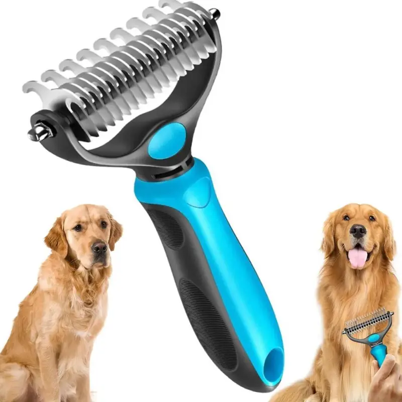 Pet Deshedding Undercoat Rake Shedding Brush for Cats and Dogs, Extra Wide with Dense Rounded Teeth & Deepcoat V-Teeth, Ergonomic Handle for Steady Control, Loose Fur Removal & Long Hair Grooming, Helps Coat Look Shiny & Less Fur on Floors