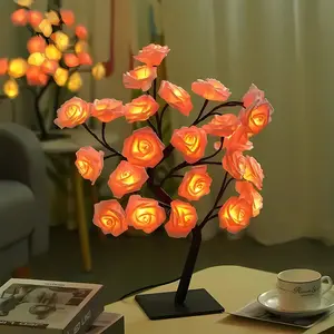 LED Simulation Rose Tree Night Light USB Powered, 24 LED Roses, Christmas Decoration, Bedroom Living Room Party Wedding, Glowing LED Lights,Christmas Gifts For GF