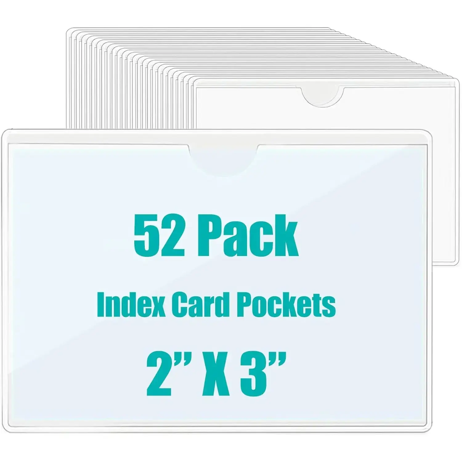 52 Pack Adhesive Pockets 2x3 Inch Labels for Storage Bins Clear Plastic Index Card Holder, Label Holder with Top Open for Loading Tote Labels for Organizing Bins Box Drawer