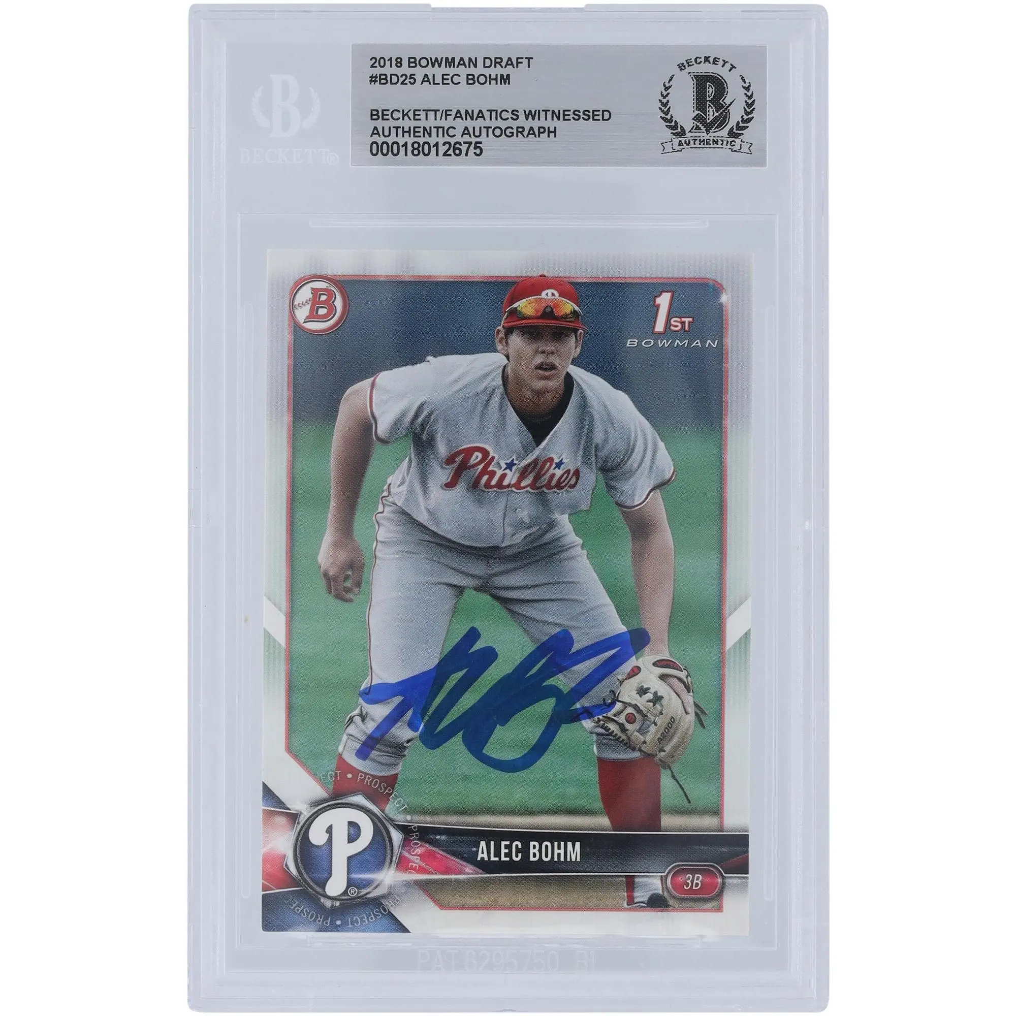 Alec Bohm Philadelphia Phillies Autographed 2018 Bowman Draft #BD-25 Beckett Fanatics Witnessed Authenticated Card - Fanatics Authentic Certified
