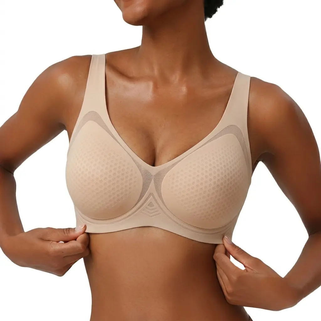 VRCOMFY Women’s Summer Ultra Thin Breathable Wireless Bra Seamless Deep V Everyday T-Shirt Bralette