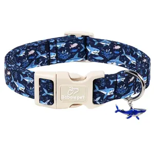 Babole Pet Summer Shark Dog Collar with Cute Charms for Small, Medium & Large Dogs, Adjustable Quick-Release Buckle Accessory for Male Female Dogs
