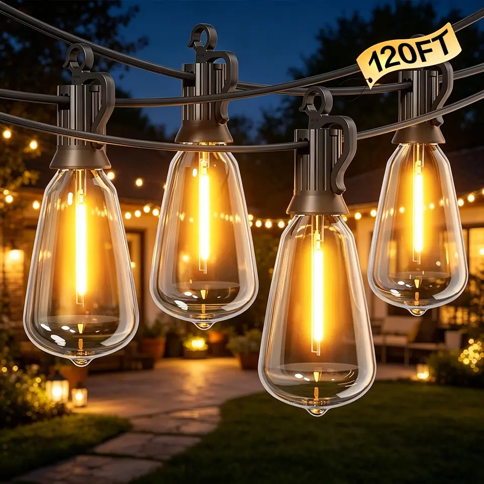 DAYBETTER Outdoor Connectable LED String Lights - Waterproof ST38 Shatterproof Led Bulbs, 2700K Warm Dimmable Electric Hanging Lights for Backyard, Gazebo, Porch