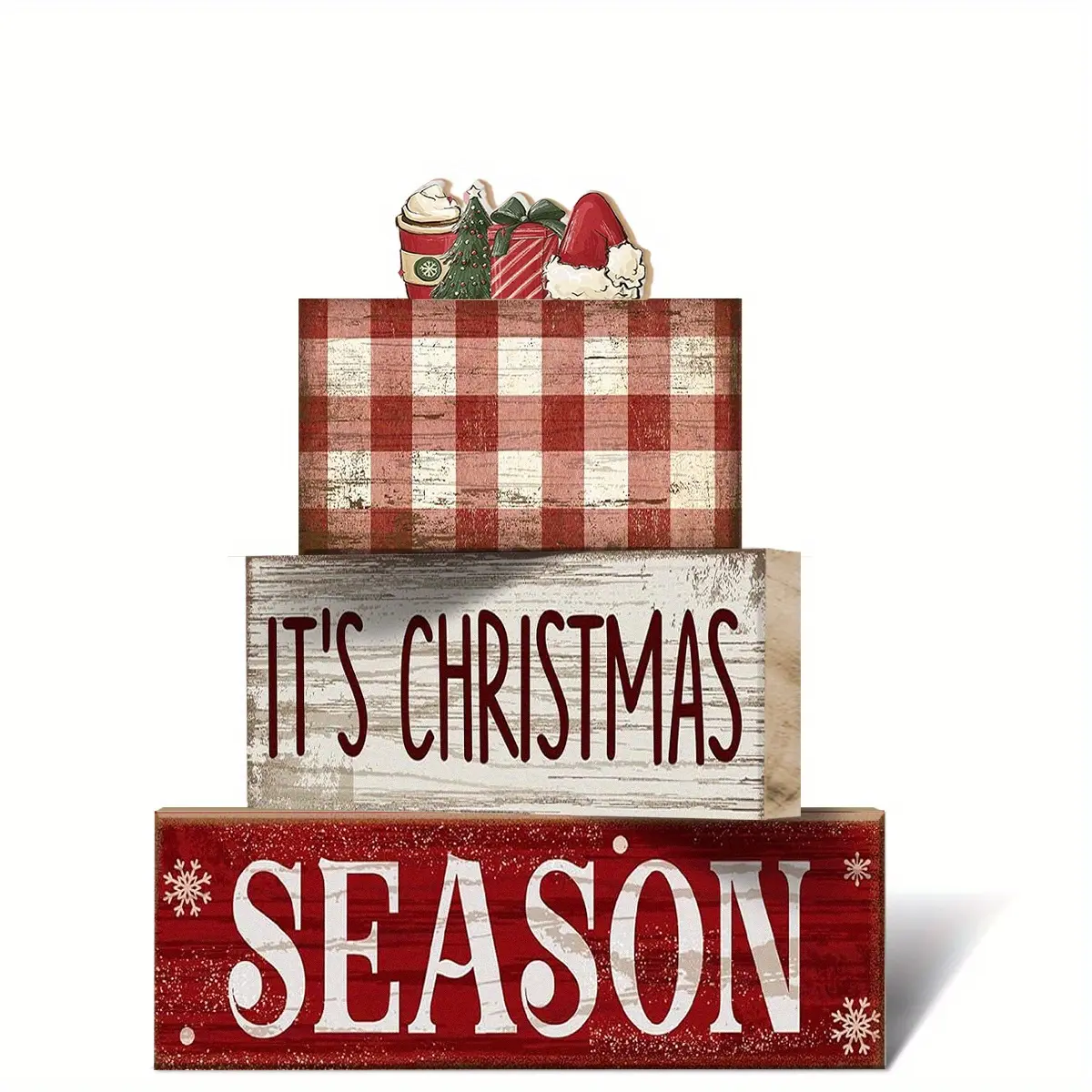 4 pcs Christmas Table Centerpiece Rustic Decorative, Tiered Tray Decor, Nativity Scene Wooden Decoration, Funny Gingerbread Christmas Sign, Block Signs Gift Farmhouse Winter Table Decoration for Home Kitchen