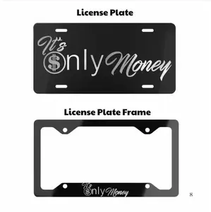 t's Only Money Black License Plate, License Plate Frame, Style Front Tag Plate for Trucks and Cars, Front Tag Plate with Matching Frame, Truck Accessories, Gift
