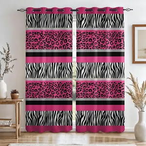 Pink Leopard & Zebra Print Curtains 2 Panels, Blackout Darkening Curtains for Kids Boys Girls, Wild Animal Printed Room Darkening Curtains, Aesthetic Decoration Curtains for Bedroom, Living Room, Home Decor