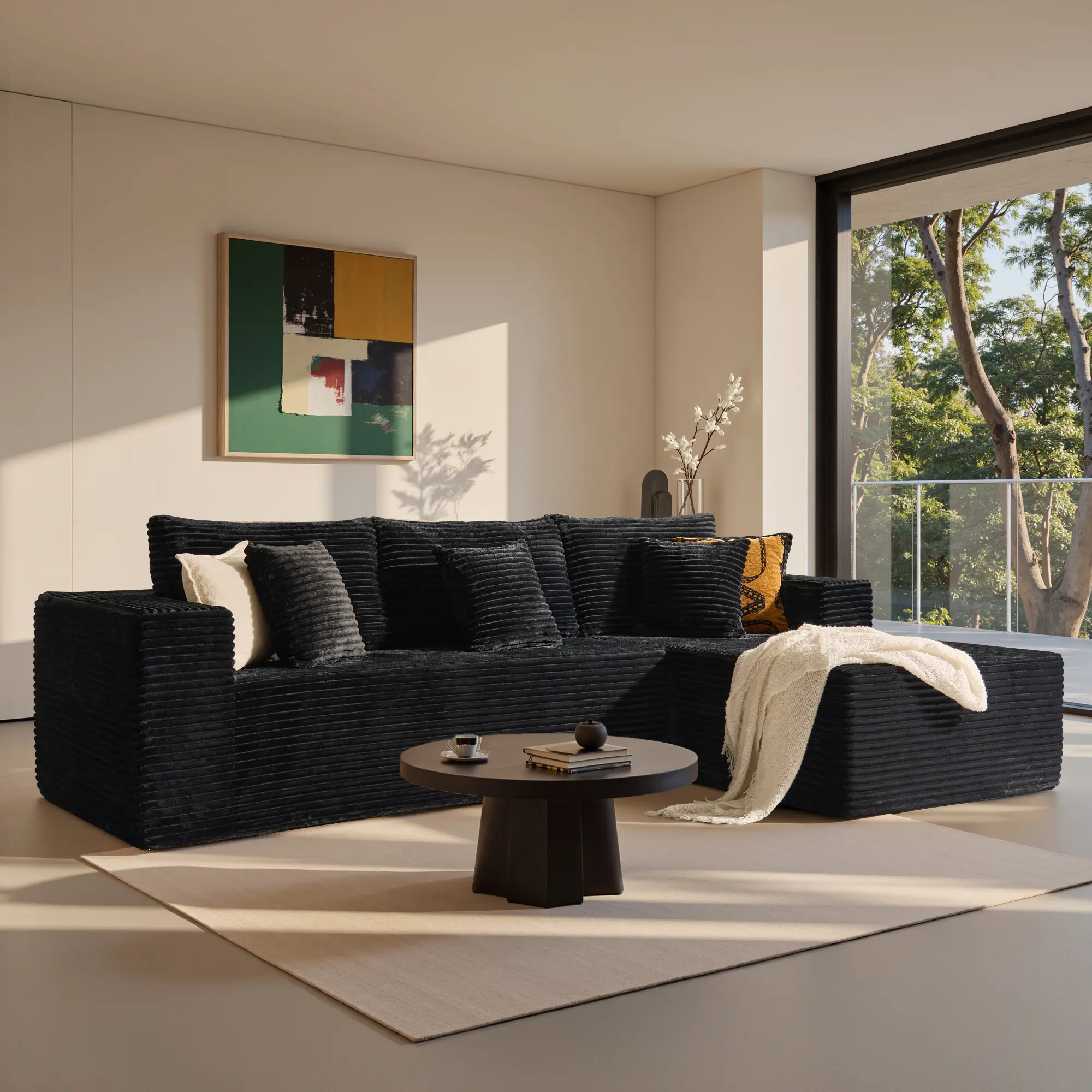 108" Black L Shaped Right Chaise