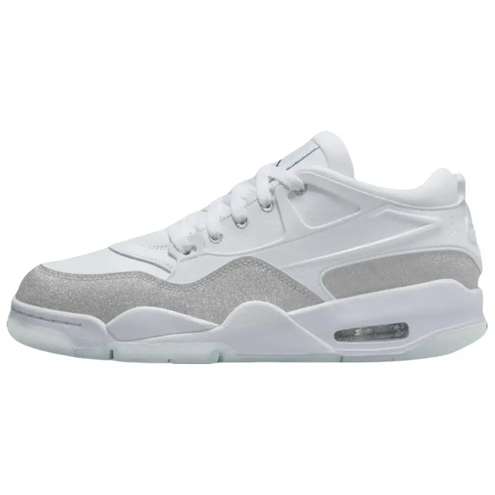 Nike Air Jordan 4 RM 'White Silver Glitter' Women's Round Toe Lace-Up Athletic Trainer, All-Season Sparkling Streetwear Sneaker, Sports Footwear, Sporty Chic, Lace-Up Fit, Sparkle Twist, Cushioned Sole, Dressy-Casual, Multi-Size, Aesthetic