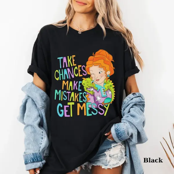 [SALE 60%] Take Chances Make Mistakes Get Messy Shirt, Magic School Bus Teacher Tee, Colorful Retro Cartoon T-Shirt, Ms Frizzle Teacher Gift Shirt For Women
