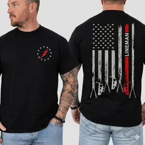 Lineman Usa Flag T-shirt, Patriotic Lineman Shirt, Worker Shirt Funny Utility Worker Graphic Tee, Blue Collar Shirt, Menswear