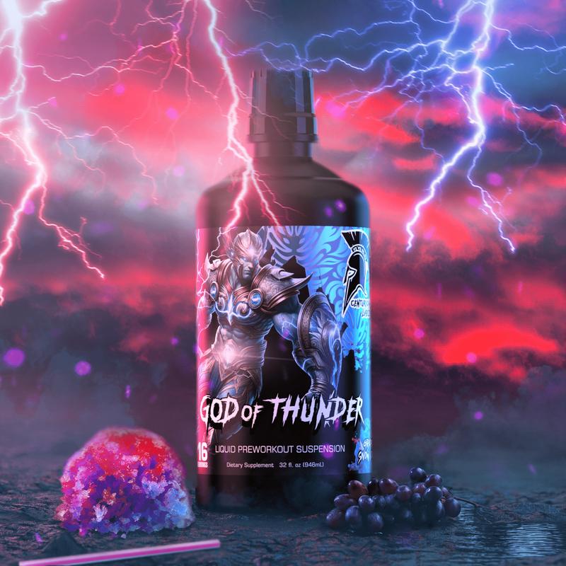 God of Thunder Liquid Pre Workout EXTREME – Centurion Labz High Stim Drink, 16 Servings - Fast Absorbing Liquid Glycerol Formula with Citrulline, Beta Alanine, 300mg Caffeine, Alpha GPC, Synephrine & S7 Superfood Blend – Energy, Pumps & Power