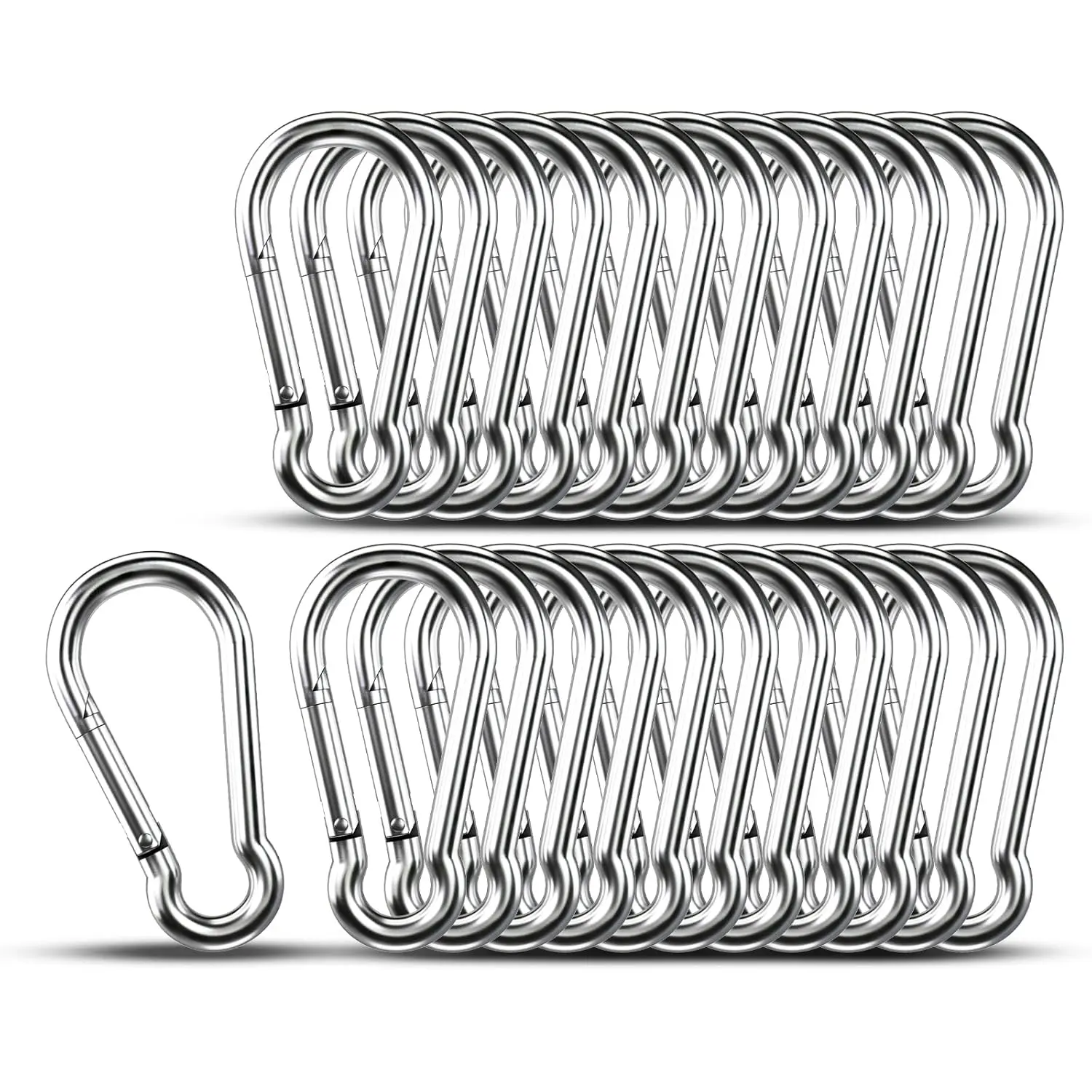 25Pcs Bulk Pack 1.57in 304 Stainless Steel Rustproof Heavy Duty Carabiner Clip Hooks, Compact Spring Snap Fasteners for Banners, Keychains, Water Bottles, Tents, Rope, Chain - Home Improvement Building Supplies