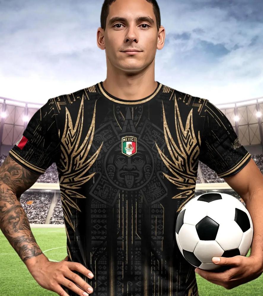 Men's Mexican Aztec football T-shirt, football uniform, breathable fast drying sports fabric, casual slim fit long sleeves, are the perfect gift for fans and players, unisex jerseys for men and women