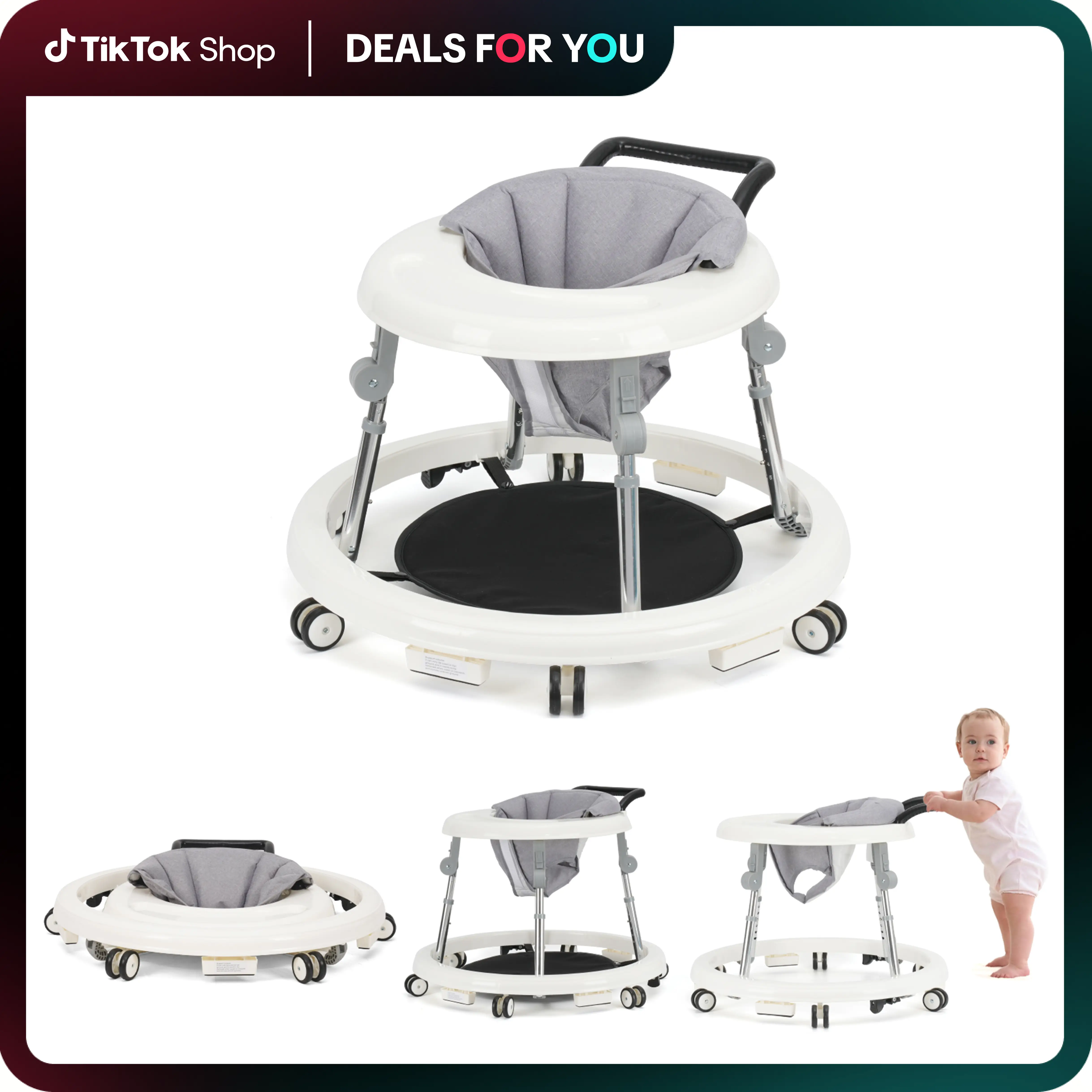 9 adjustable Foldable baby walker | Multi-functional activity center for 7-18 months baby | Smooth wheels for easy movement!