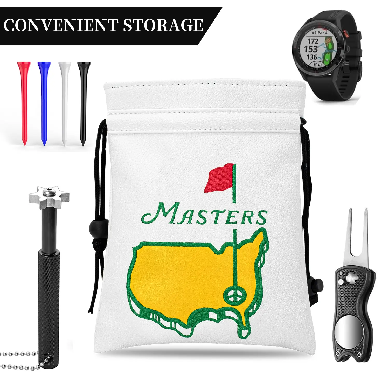 Style Golf Bag with Drawstring Closure, Portable Durable Faux PU