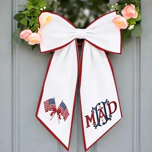 Personalized Patriotic Wreath Sash, Embroidered Monogram Door Decor, American Flag Door Hanger