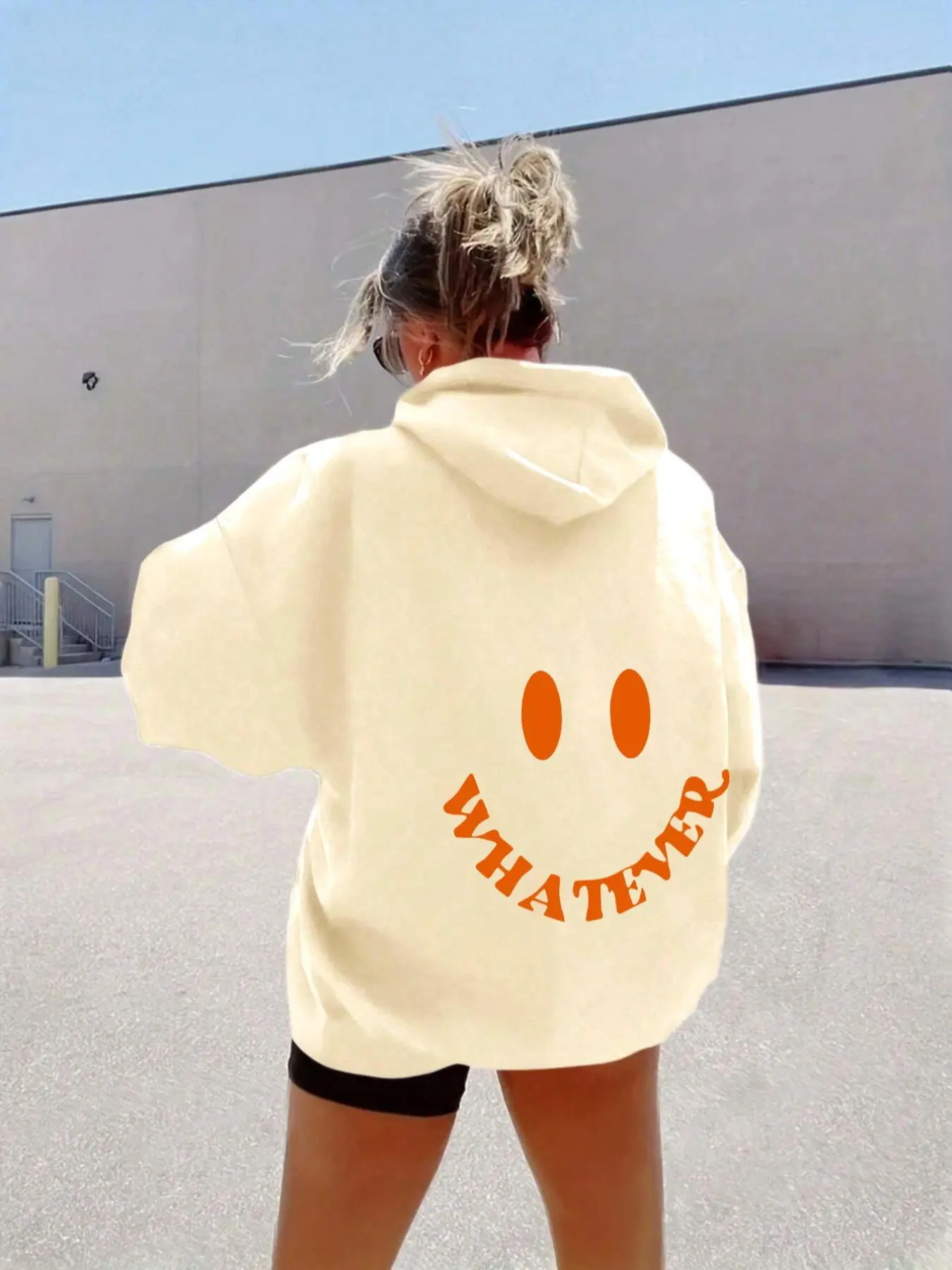 Women's Cartoon Face & Letter Print Drop Shoulder Thermal Lined Hoodie, Fashion Casual Drawstring Pocket Hooded Sweatshirt Tops for Daily Holiday Outdoor Wear, Women Clothing for Fall & Winter