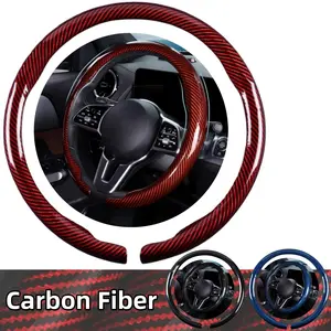 C-Type Glossy Carbon Fiber Car Steering Wheel Cover, for Girls Boy Women Men, Clip on Anti-Slip Car Steering Wheel Protector Cover Scratch-Resistant with Non-Slip Lining, Universal For 14.5-15 inch / 37-38cm Car Auto Vehicles SUV Interior Accessories