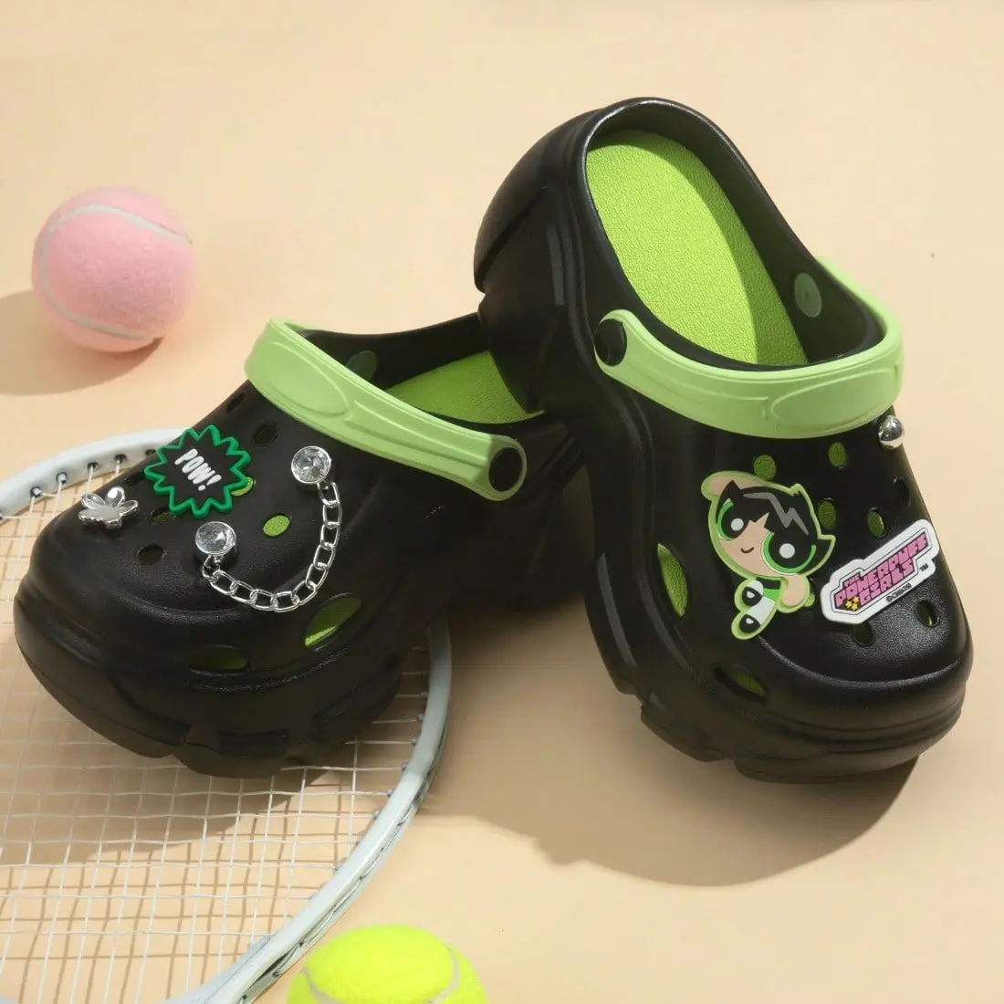 Miniso Powerpuff Girls Women's Platform Slides, Trendy Open-Toed Casual Sandals with Thick Lift, Comfortable Summer Footwear for Back to School
