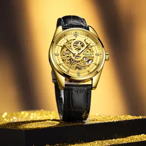 SOLLEN openwork gold-tone mechanical watch with tourbillon, business style—ideal for gifting on birthdays, Valentine’s Day, wedding anniversaries, and Father’s Day; a perfect gift for a husband or boyfriend — Model 610