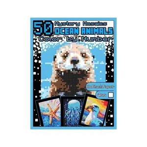 50 Mystery Mosaic Ocean Animal Coloring Book, Pixel Art Coloring Book for Ocean Lovers, High Contrast Background, Stress Relief Coloring