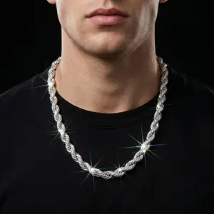 MaxBling81 Men's Cubic Zirconia Iced Jewelry Set - 10mm 8.5" Rope Bracelet, 18"-20"-24" Gold/Silver Plated Chain Link Necklaces, Luxury Hip Hop Daily Accessory