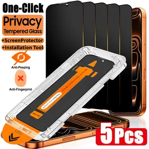 5-Pack Privacy Tempered Glass Screen Protector for iPhone 17 Pro Max/17/16 Pro Max/16/15 Pro Max/15 Pro/15 Plus/14/13/12/11/x/XR/XS Max, 9h Hardness, Installation, Smartphone Accessories
