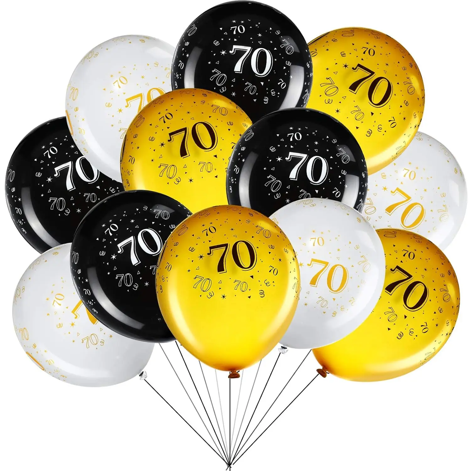 45 Pieces 12 Inch 70Th Birthday Party Balloons Seventy Anniversary Party Decoration White Gold Black Theme Party Balloon For Birthday Party Supplies Indoor Outdoor Decor