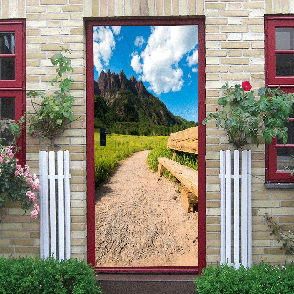 2pcs Nature Landscape Wall Sticker Mountain Grassland Blue Sky Decorative Decal Self Adhesive Removable Eco Friendly Material Home Living Room Bedroom Study Wall Art Mural Background Decoration for Home