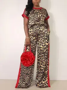 Animal Print Set, Casual T-Shirt + Split Leg Pants, Loose Comfortable Fit, Perfect for Leisure and Daily Wear