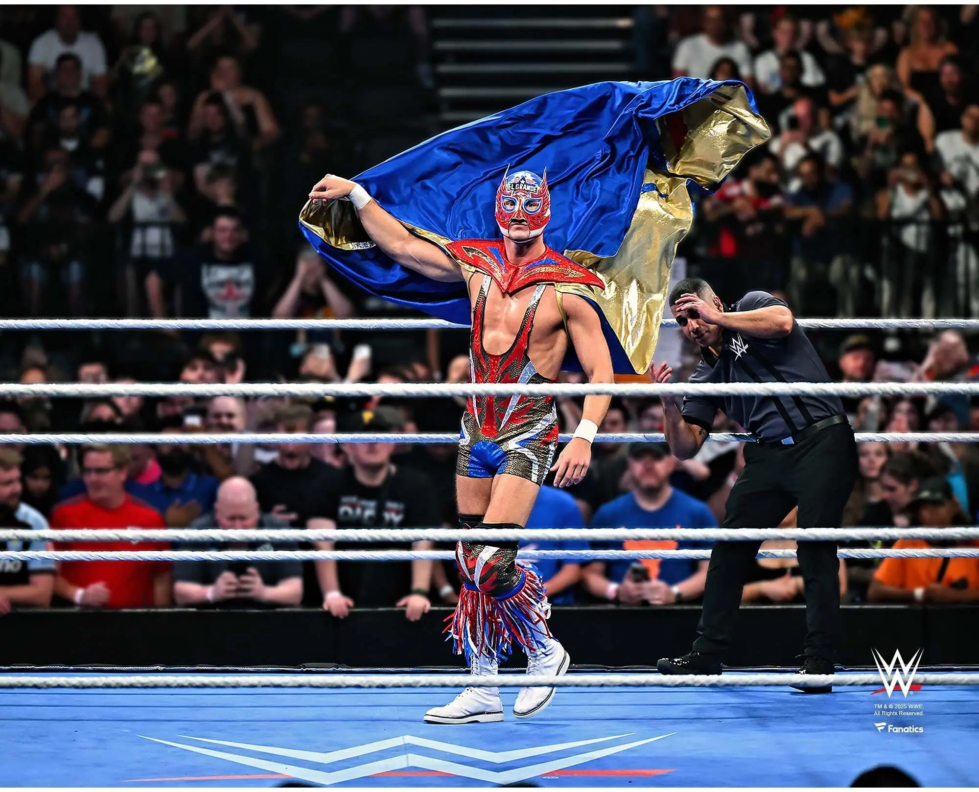 El Grande Americano WWE Unsigned In-Ring Entrance with Cape Photograph - Wrestling Memorabilia