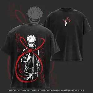 Retro Vintage Gojo Satoru - Jujutsu Kaisen Washed Tee - Hoodie: Red Jujutsu Kaisen Unisex Oversize Anime Manga Acid Washed Lightweight Cotton T-shirt, Anime Merch, Summer Outfits, Gift For Him Her, Gift For Anime Fan