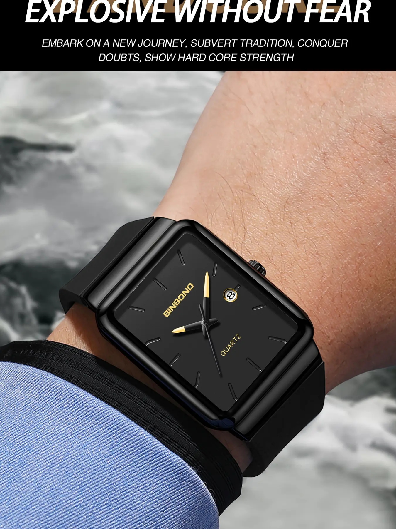 BINBOND Quartz Analog Watch for Men Square Large Dial 30M  display picture 2