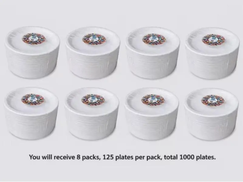 1000 Count Disposable Paper Plates 9 Inch – 8 Packs of 125 Heavy Duty White Party & Dinner Plates for Catering, BBQ, Picnic & Events