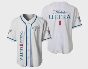 Michelob Ultra Beer Baseball Jersey Unisex Oversized White Blue Streetwear Summer Sport Casual Comfort Button-Down Shirt Beer Lover Fan Gift Men Women USA