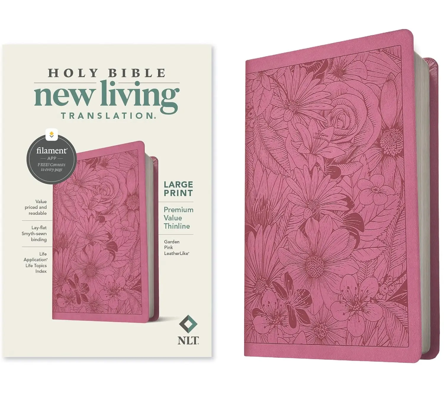 NLT Large Print Premium Value Thinline Bible, Filament Enabled (Leatherlike, Garden Pink) -- Tyndale - Bible