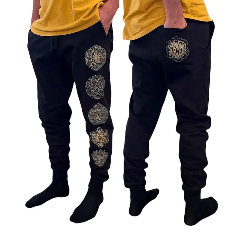 Sacred Geometry Joggers, Glow in the Dark Sweatpants, Metallic Graphic Joggers, Festival Pants, Unisex Yoga Pants