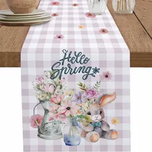 1pc,Easter Table Runner, Kitchen Dining Decor, Suitable for Small Round Square Wedding Coffee Party Home Bunny Vase Watercolor