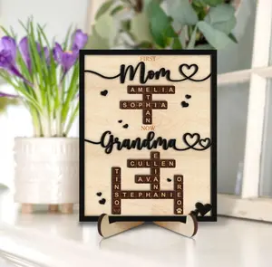 Personalized Puzzle Wooden Sign - Custom Name Frame for Mom & Grandma, Mother's Day Gift, First Mom Now Grandma Keepsake, Unique Gift from Kids, 2 Layered