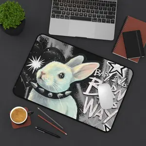 Dark Punk Bunny Mouse Pad Rebellius Rabbit Desk Mat Alternative Gaming Mousepad for Unique Desk Setup Rock Style Desk Decor Punk Gamer Mat