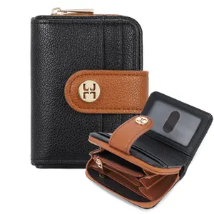 Telena New Year Small Wallet Women RFID Blocking Bifold Card Holder Leather Wallets with Zipper Coin Pocket Beige Brown Great Gift Compact