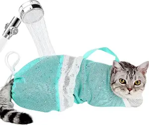 Adjustable Cat Bathing Bag, Anti-Bite and Anti-Scratch Cat Grooming Net, Breathable Mesh for Bathing, Nail Trimming, and Vet Care