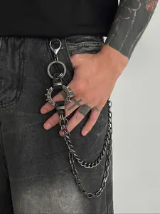 Trendy Hip-Hop Spiked Dual Layer Chain Fashion Pants Chain, Fashion Body Jewelry, Casual Vintage Design Men's Versatile Metal Pants Chain Gift