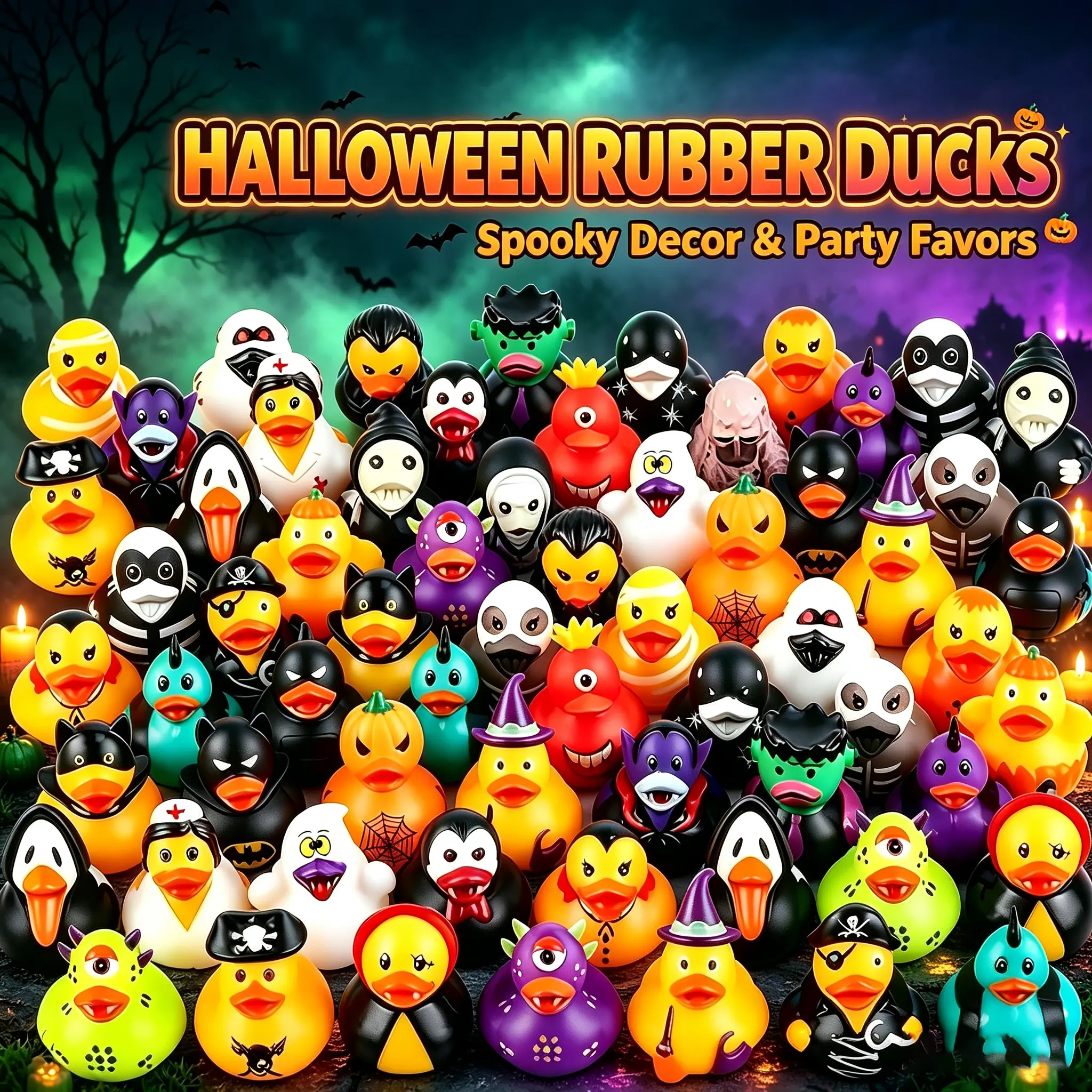 100 Pcs Bulk Halloween Rubber Ducks, Mini Assorted Spooky Duck Toys for Kids, Halloween Party Favors, Classroom Prizes, Trick or Treat Goodie Bag Fillers