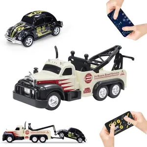 1/64 Mini Remote Control Car, Alloy Tow Truck Toy for Boys, City Road Rescue Transport Vehicle, Includes Button Battery, Remote Controlled Car