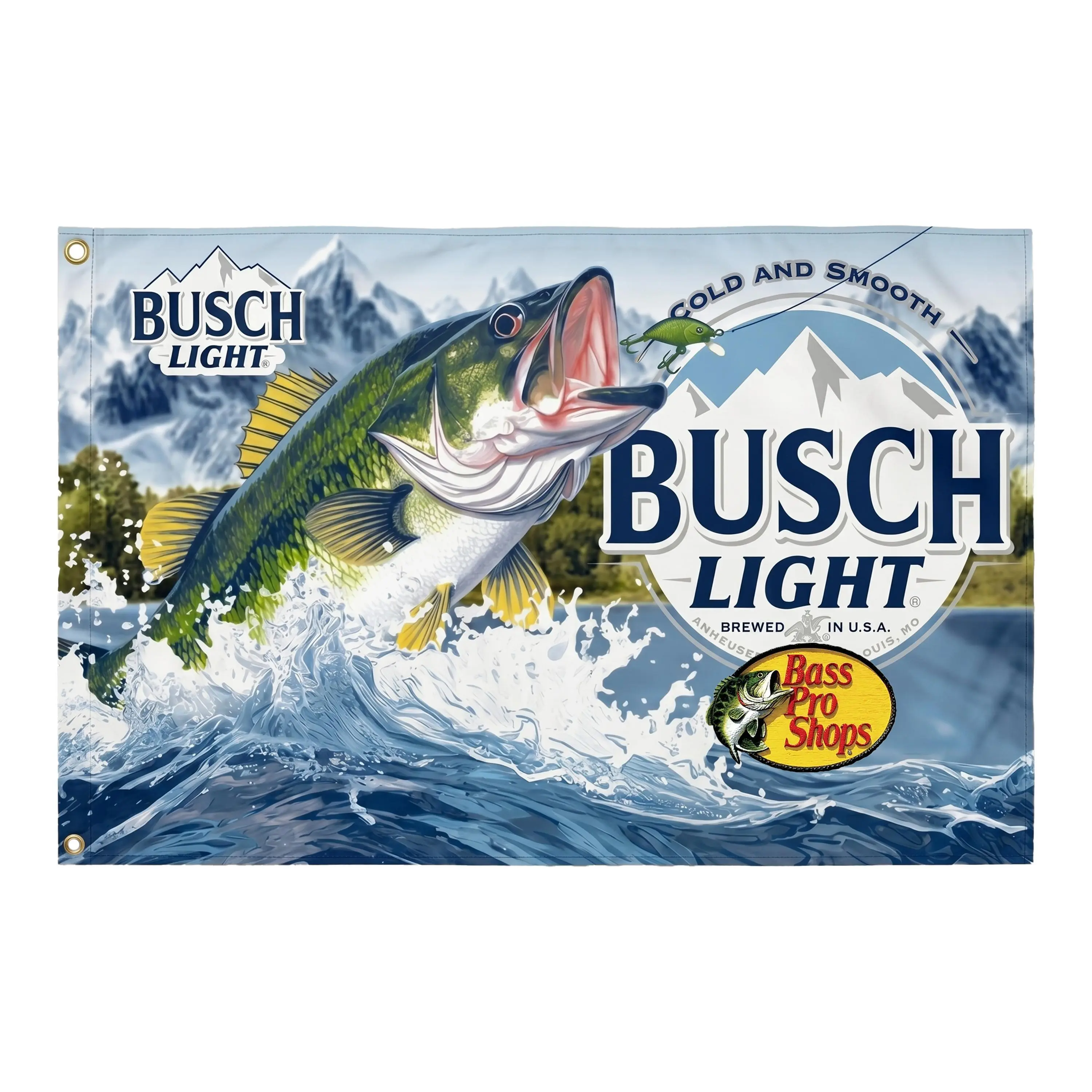 Busch Light Fishing Flag, Bass Fishing Beer Banner, Cold and Smooth Lake Outdoor Wall Decor, Fisherman Man Cave Gift